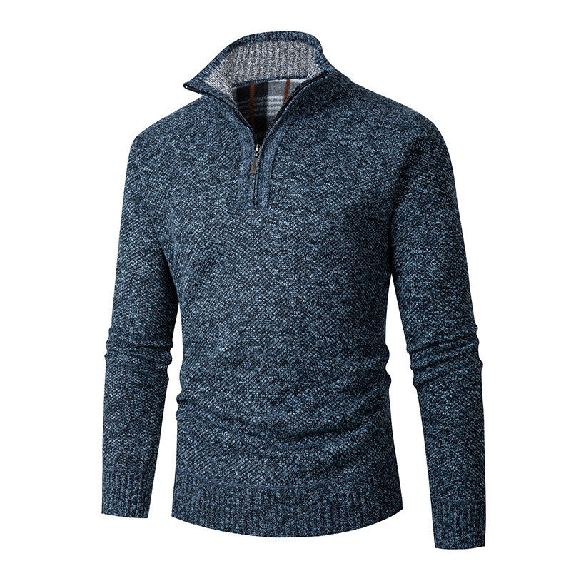 Street Wave Men's High Collar Zip Sweater Practical Stand Collar Versatile Warmth for Modern Men