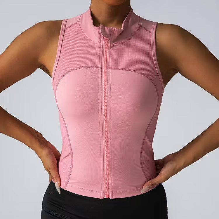 Street-wave Womens Body Contouring Sport Top With Zipper And Stand Collar For Active Women