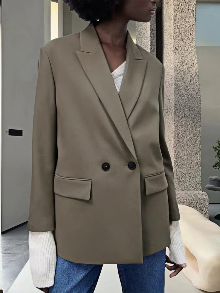 Street Wave Womens Oversized Blazer Elegant Double Breasted Design With Pockets For Modern Wardrobe