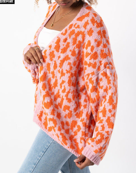 Leopard Print Cardigan For Women Street-Wave Cozy Knit Relaxed Fit Statement Style