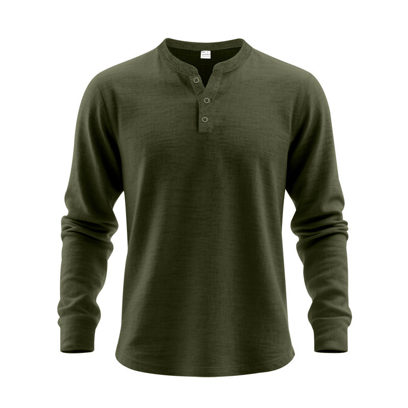 Street-Wave Men's Long Sleeve Henley Shirt in Soft Cotton Blend for Everyday Comfort and Style
