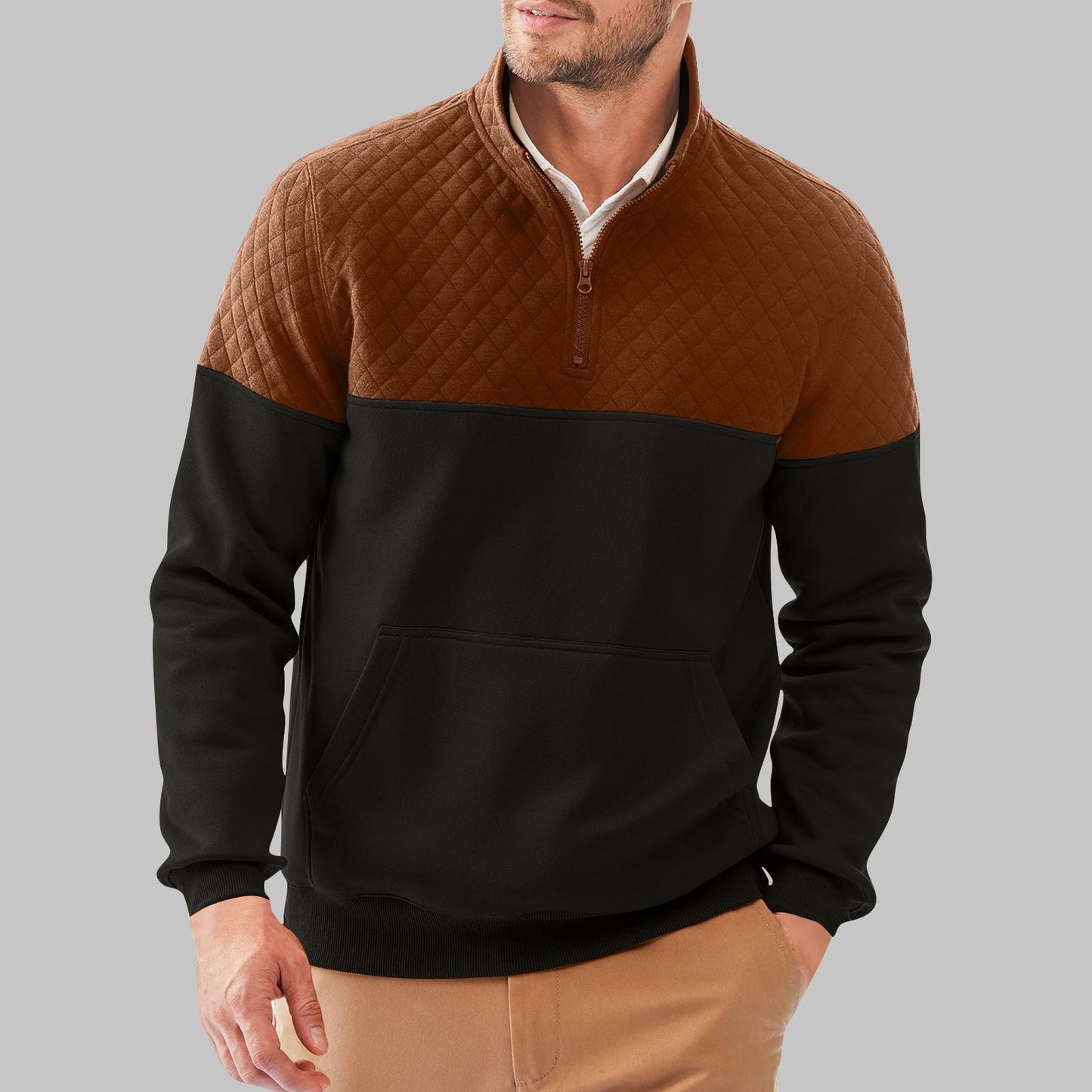 Street Wave Mens Fleece Pullover Quilted High Collar