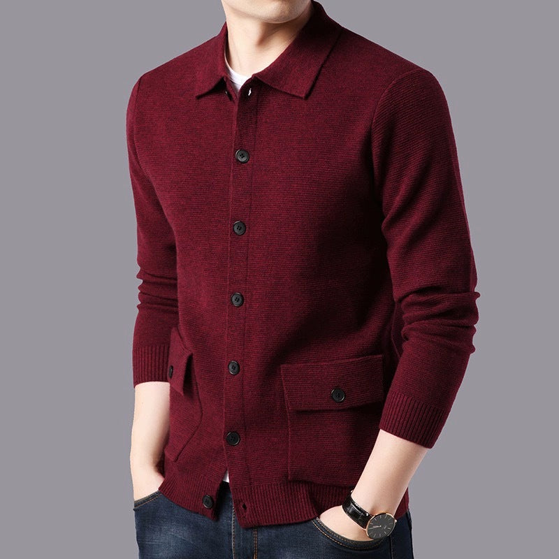 Street-wave Men's Structured Cardigan With Button Closure And Practical Pockets For Everyday Wear