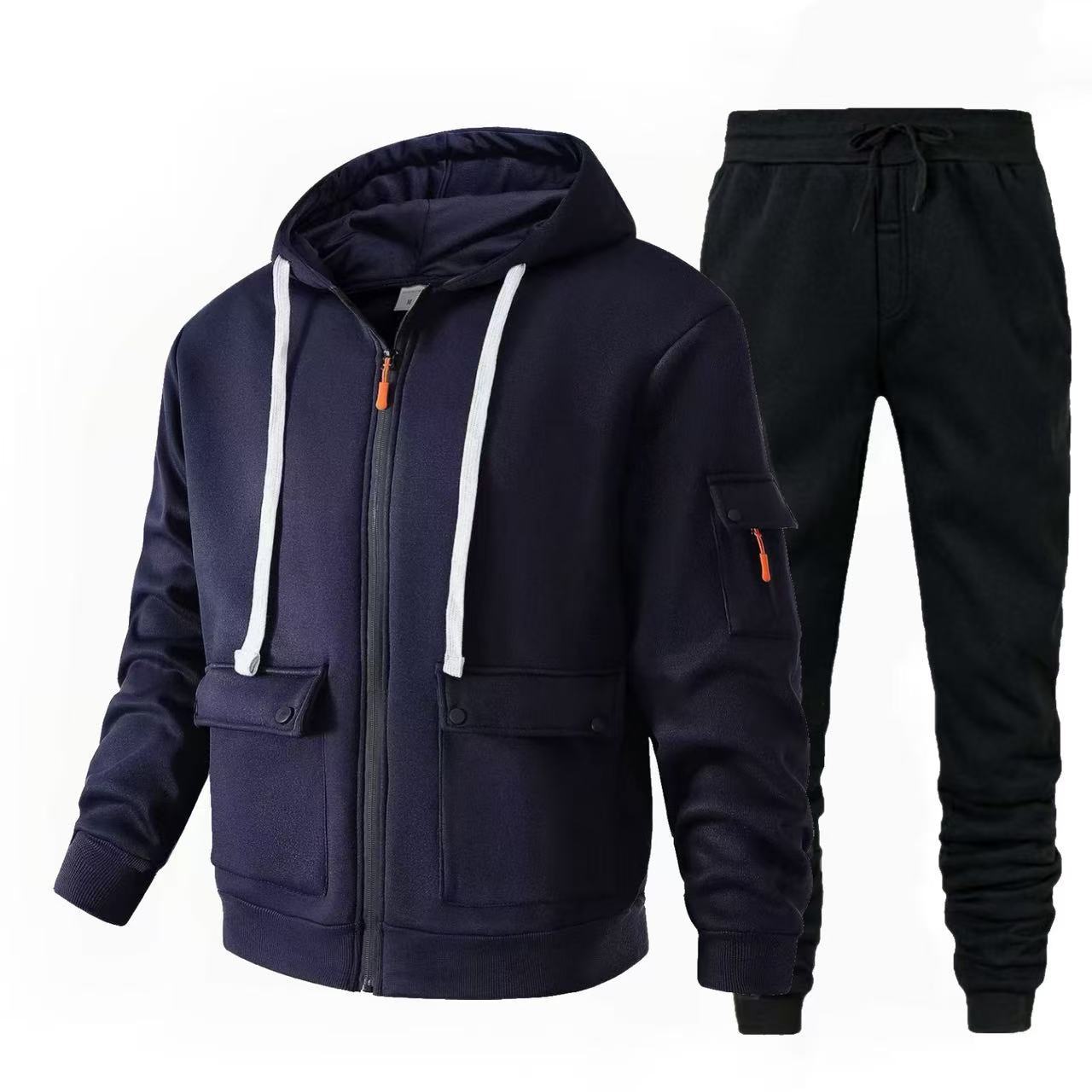 Street-wave Men's Athletic Jacket And Jogger Set With Practical Pockets For Active All Day Comfort