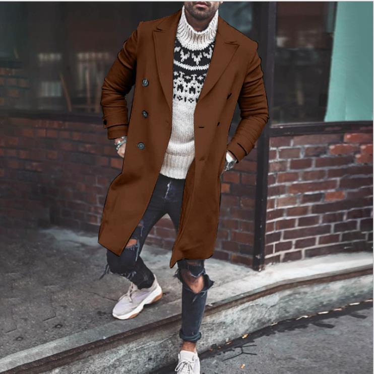 Street-wave Mens Premium Elegant Long Double-Breasted Coat For Winter Warmth And Style
