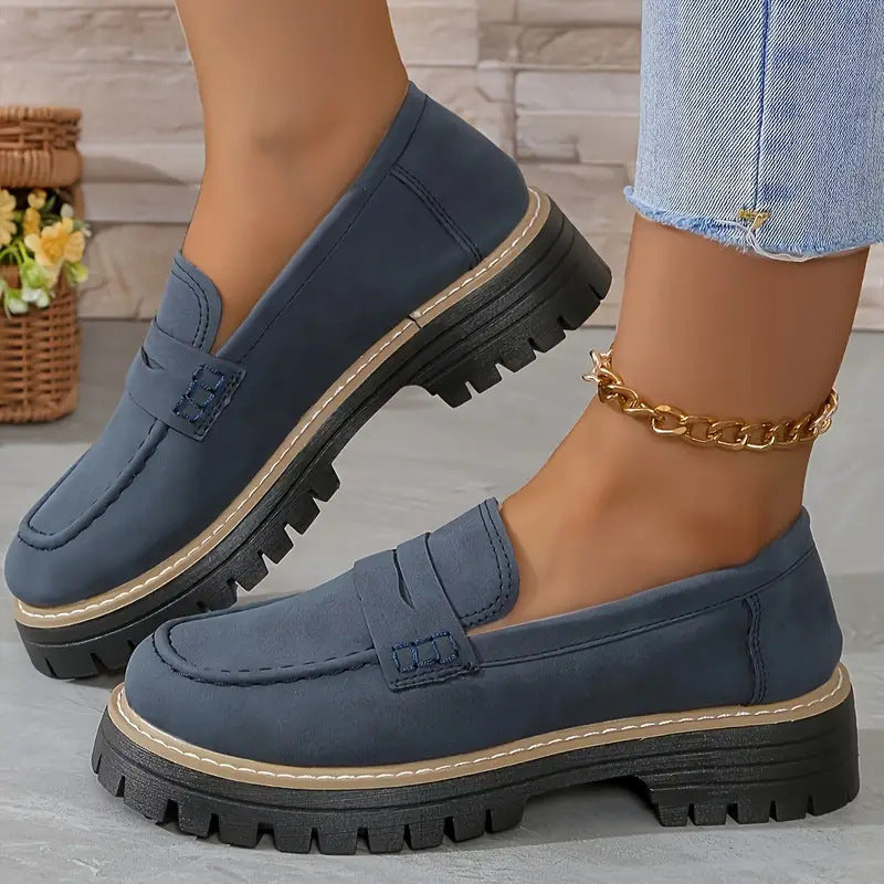 Heidi Mode Women Loafers With Thick Sole And Comfortable Slip On Design British Style Fashion