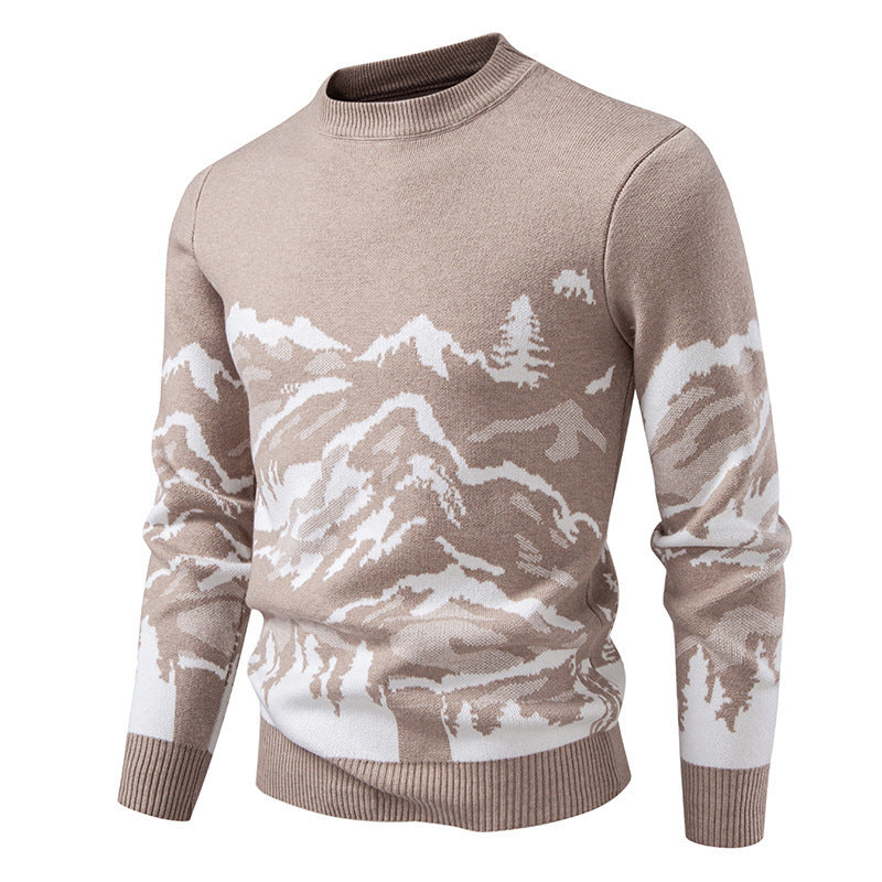 Mens Mountain Motif Knit Sweater With High Collar By Street Wave For Outdoor Lovers Cozy Breathable Warm