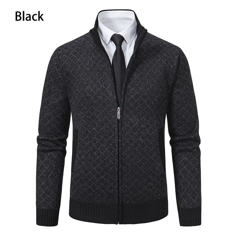 Mens Zip Up Cardigan With Diamond Knit Pattern By Street Wave For Modern Casual Looks