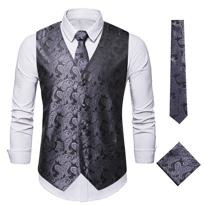 Streetwave Paisley Waistcoat For Men With Matching Tie And Pocket Square Elegant Formal Vest