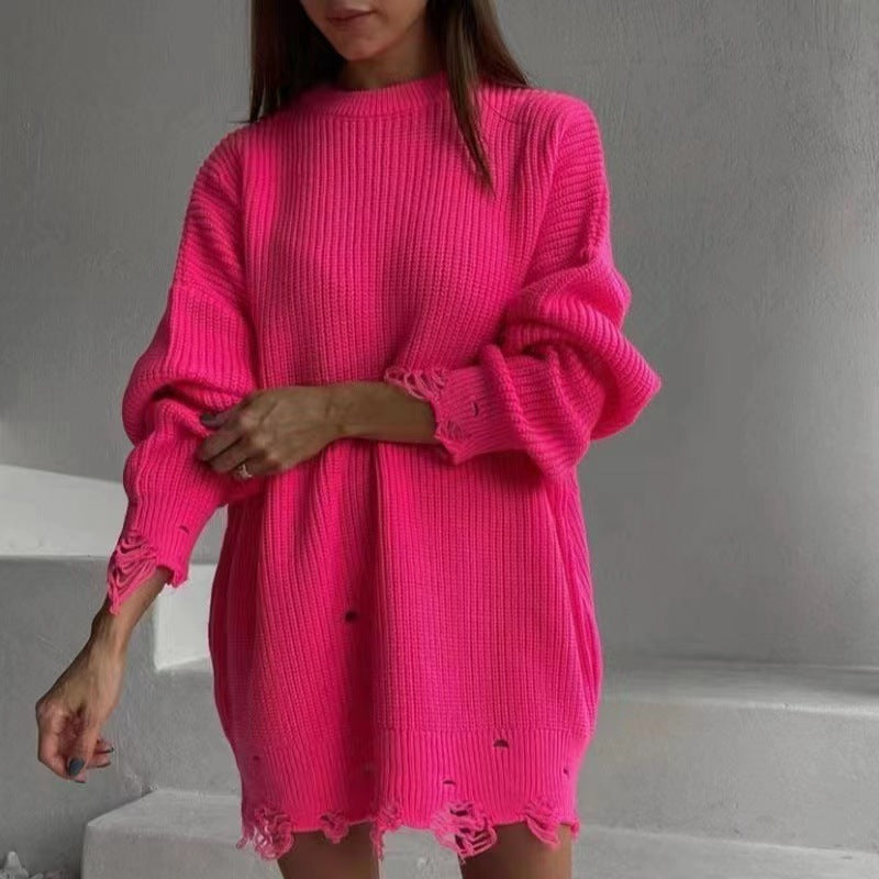 Street-wave Oversized Knit Dress For Women Cozy Breathable Comfort For Everyday Streetwear