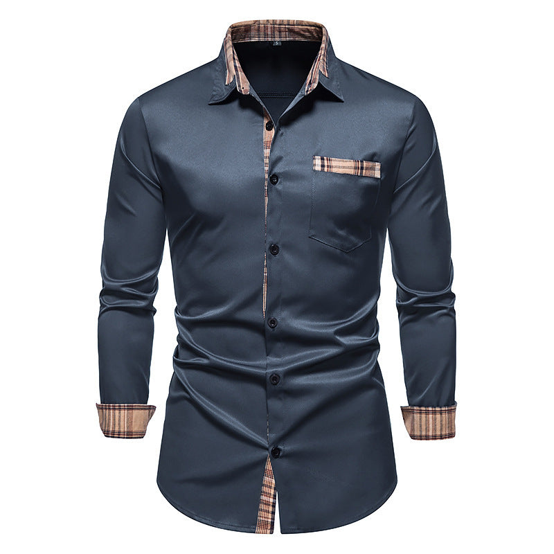 Street-Wave Men's Long Sleeve Shirt With Plaid Collar And Chest Pocket For Smart Casual Office Wear