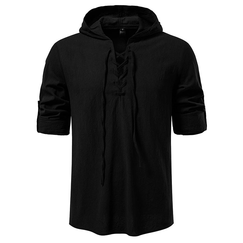 Streetwave Men's Lace Up Hooded Shirt Lightweight Breathable Casual Top For Everyday Wear