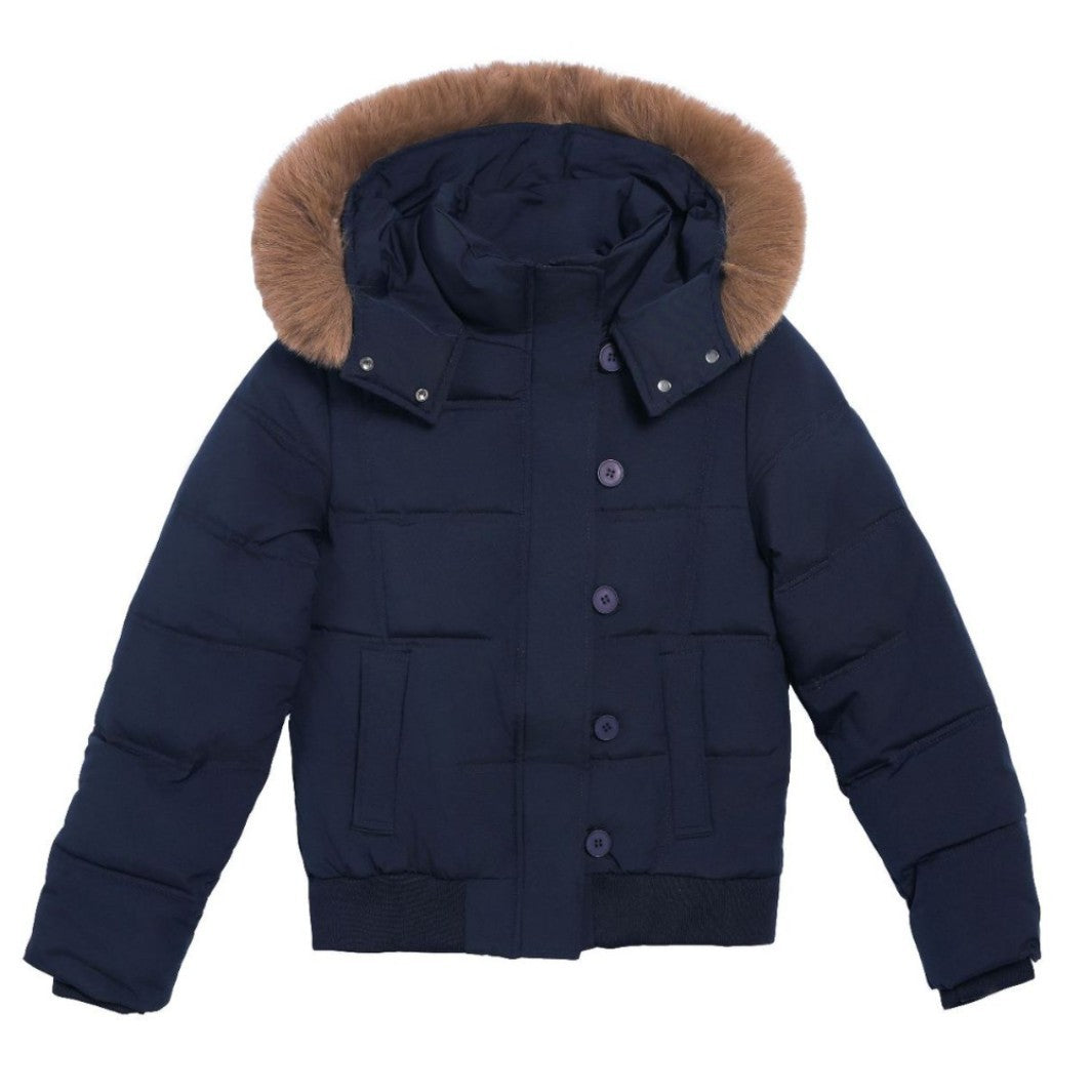 Womens Puffer Jacket With Detachable Faux Fur Collar And Button Details By Street-Wave Warm Quilted Coat For Women