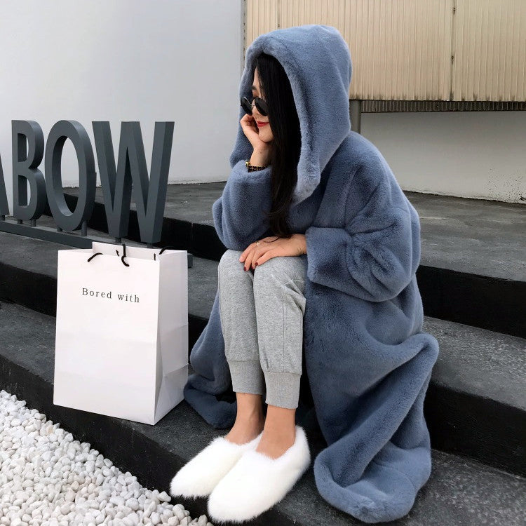 Streetwave Women's Cozy Plush Hooded Robe Coat For Home Comfort And Everyday Lounge