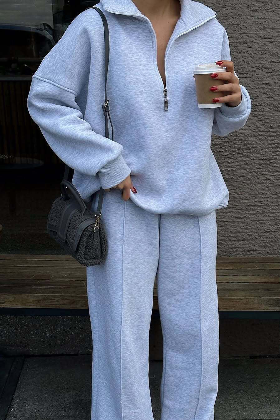 Streetwave Vibes Two Piece Half Zip Sweatshirt And Joggers Set For Women Cozy Layering And Comfort