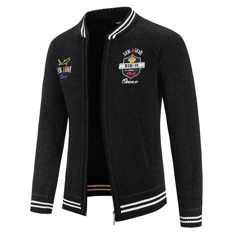 Streetwave Mens Knit Jacket With Stand Collar And Embroidered Details For Urban Men Premium Versatile Outerwear