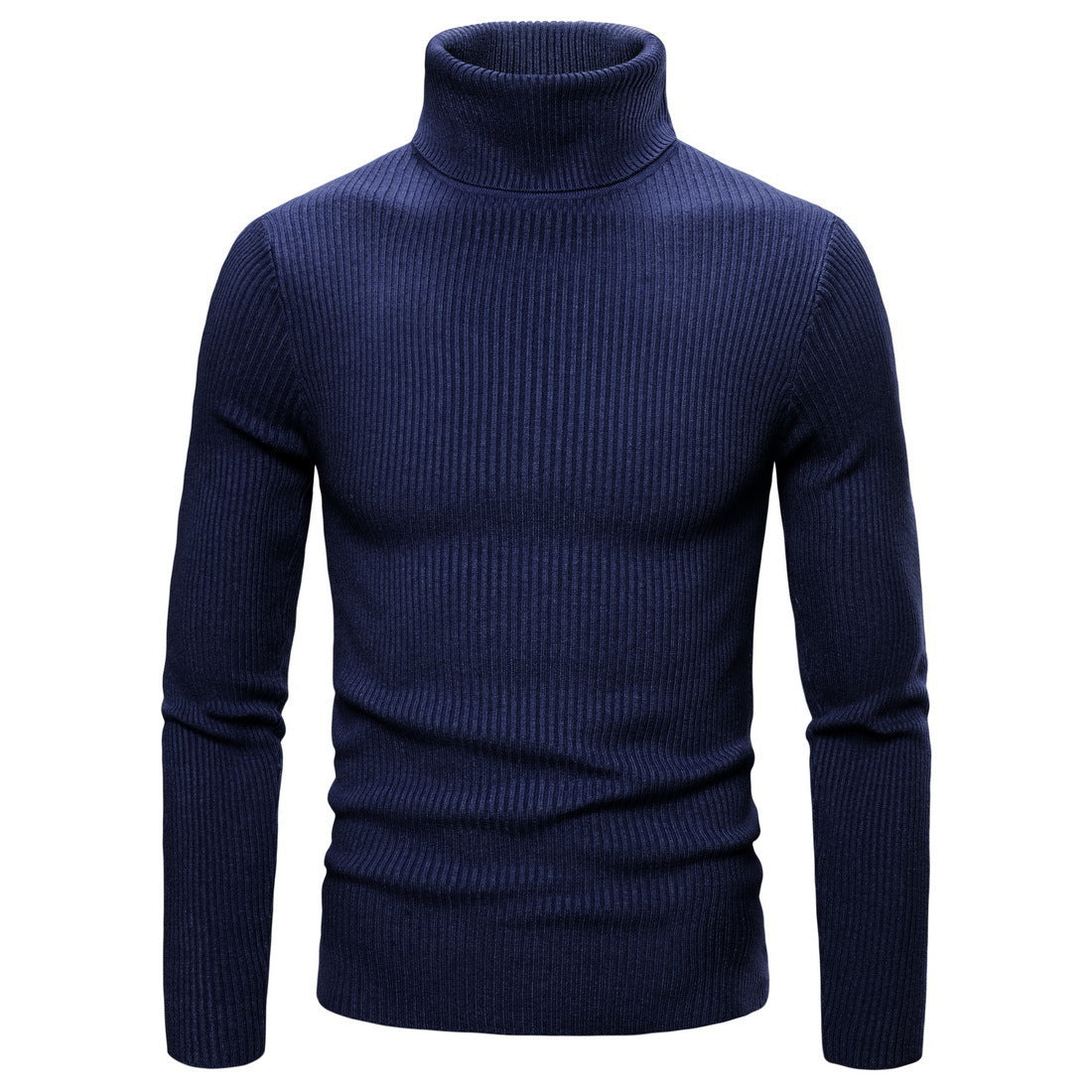 Mens Ribbed Turtleneck Knit Sweater Street-Wave Breathable Cotton Comfort For Men Everyday Style