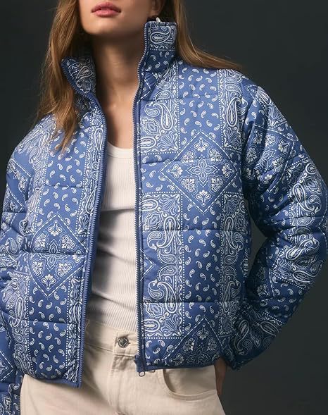 Street-wave Quilted Jacket for Women Paisley Pattern Warm Insulated Coat with Cozy Fit