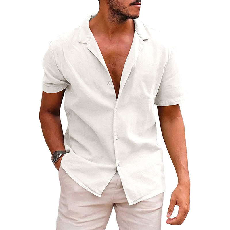 Streetwave Mens Casual Linen Shirt Half Collar Breathable Summer Comfort Short Sleeve Button Front