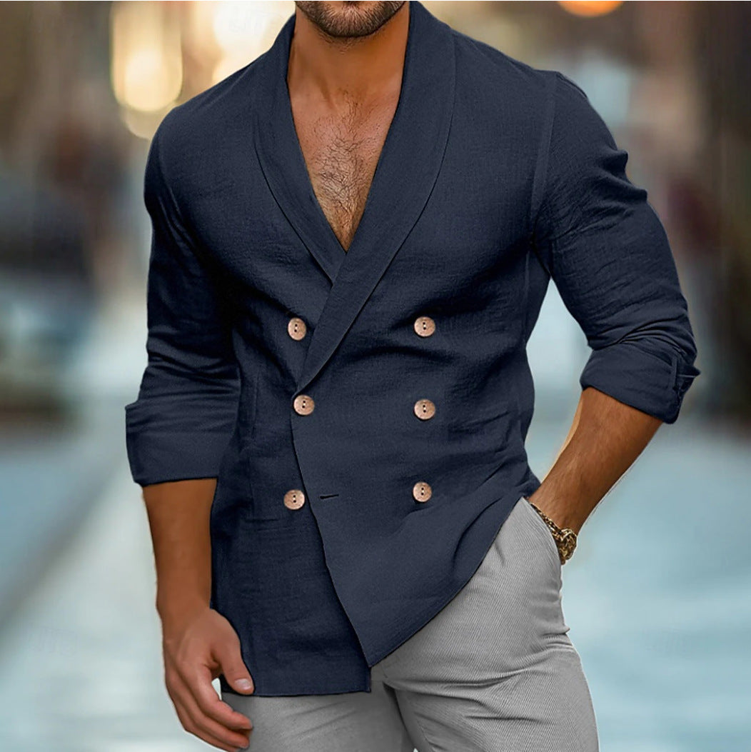 Street-wave Linen Jacket For Men Stylish Double Breasted Blazer Elegant Timeless Wardrobe Essential