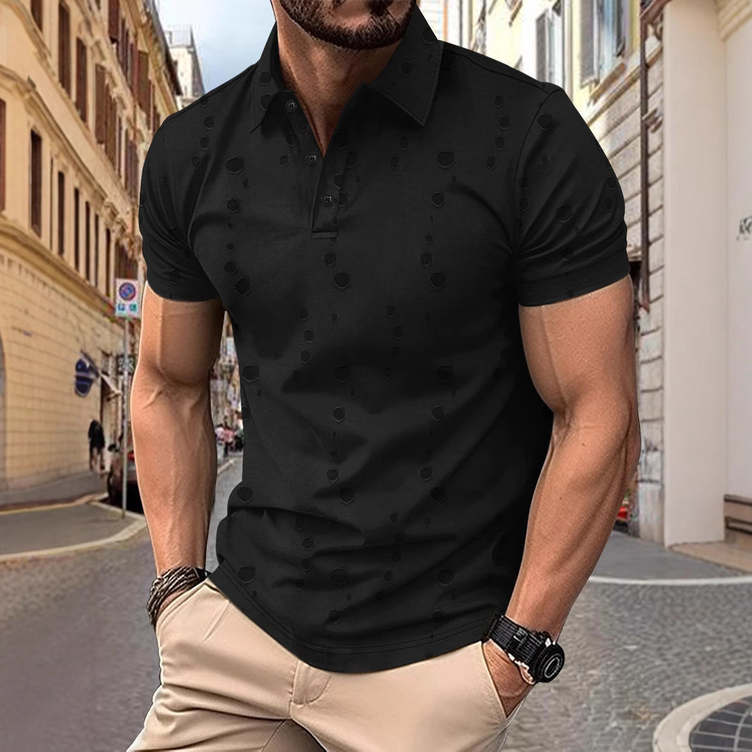 Street-Wave Mens Slim Fit Pique Polo Shirt With Subtle Pattern Breathable Knit