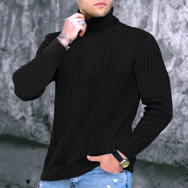 Street-wave Mens Ribbed Turtleneck Sweater With Structured Design For Warm Comfort