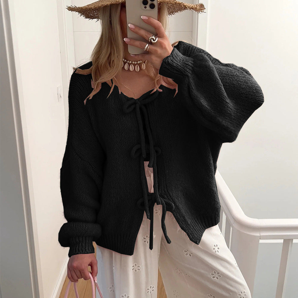 Streetwave Women Cozy Knit Cardigan With Decorative Ties For Warm Everyday Comfort And Effortless Style