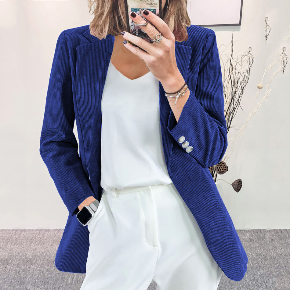 Street-wave Vertical Stripe Slim-Fit Blazer For Women, Elegant Officewear For Versatile Professional Looks