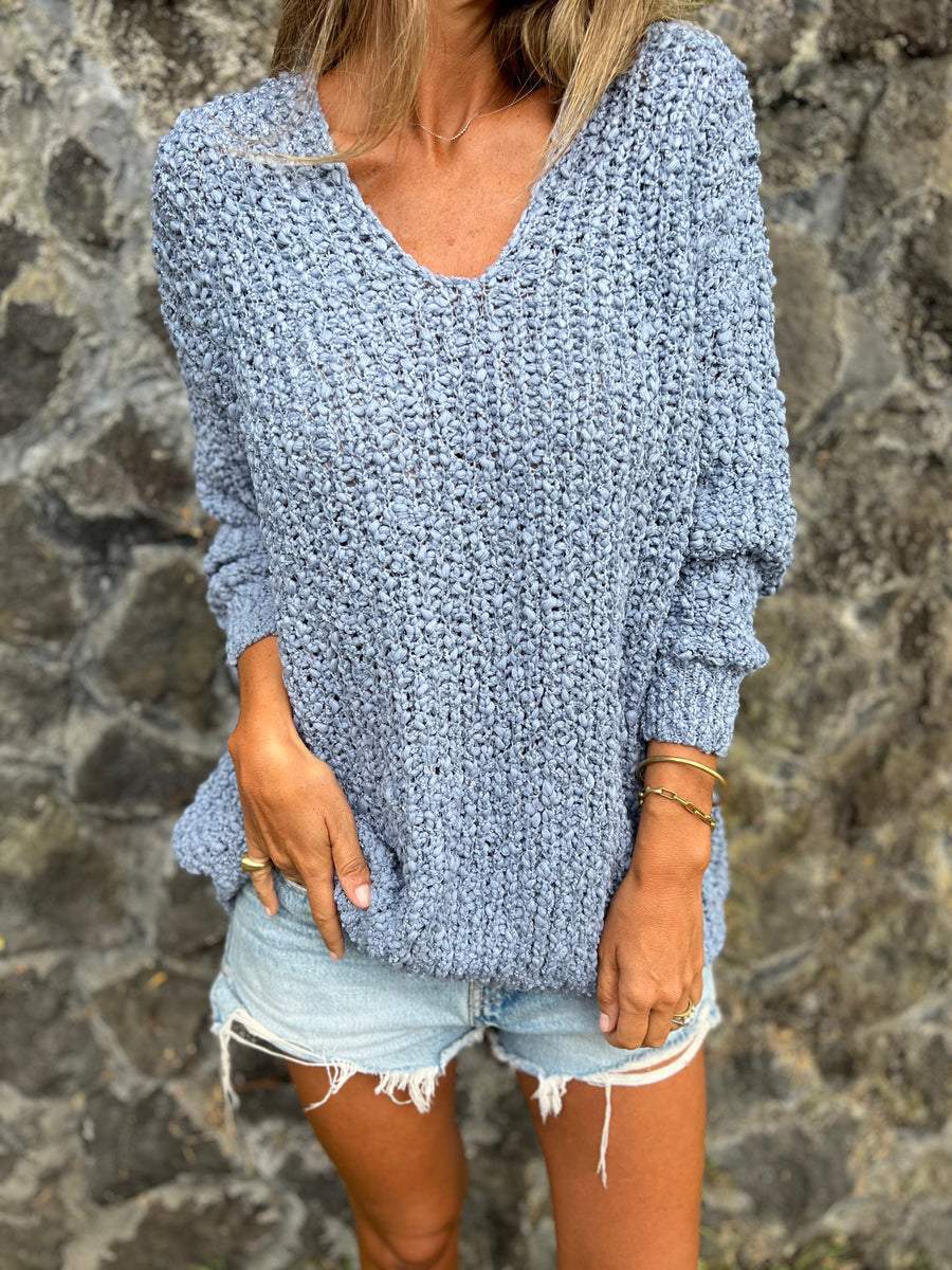 V-Neck Knit Pullover For Women Street-Wave Cozy Relaxed Fit Sweater With Soft Flattering Silhouette