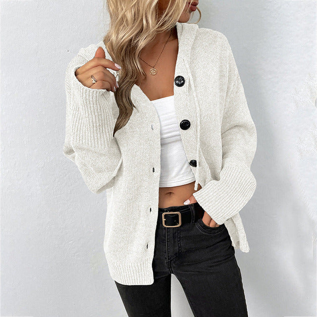 Street-Wave Hooded Knit Cardigan for Women Soft Cotton-Poly Blend Cozy Everyday Layer