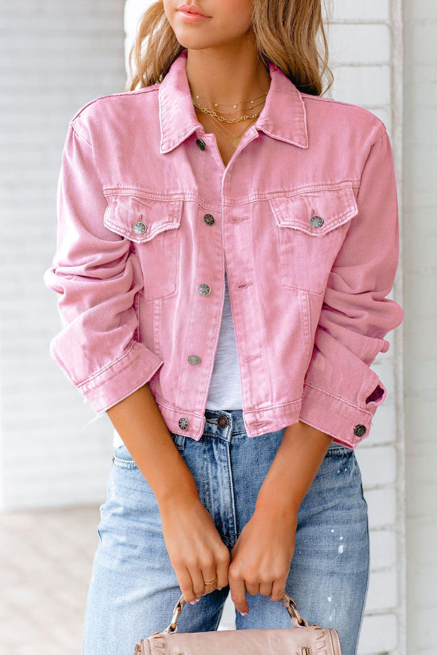 Denim Jacket Cropped Street-Wave Red For Women Timeless Versatile Essential With Chic Comfort