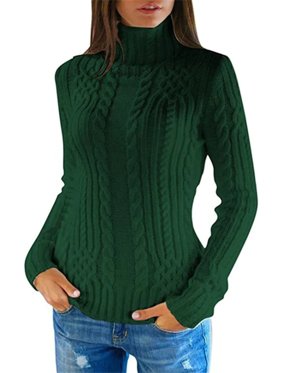 Streetwave Womens Cable Knit Turtleneck Sweater With Cozy Fit And Timeless Style