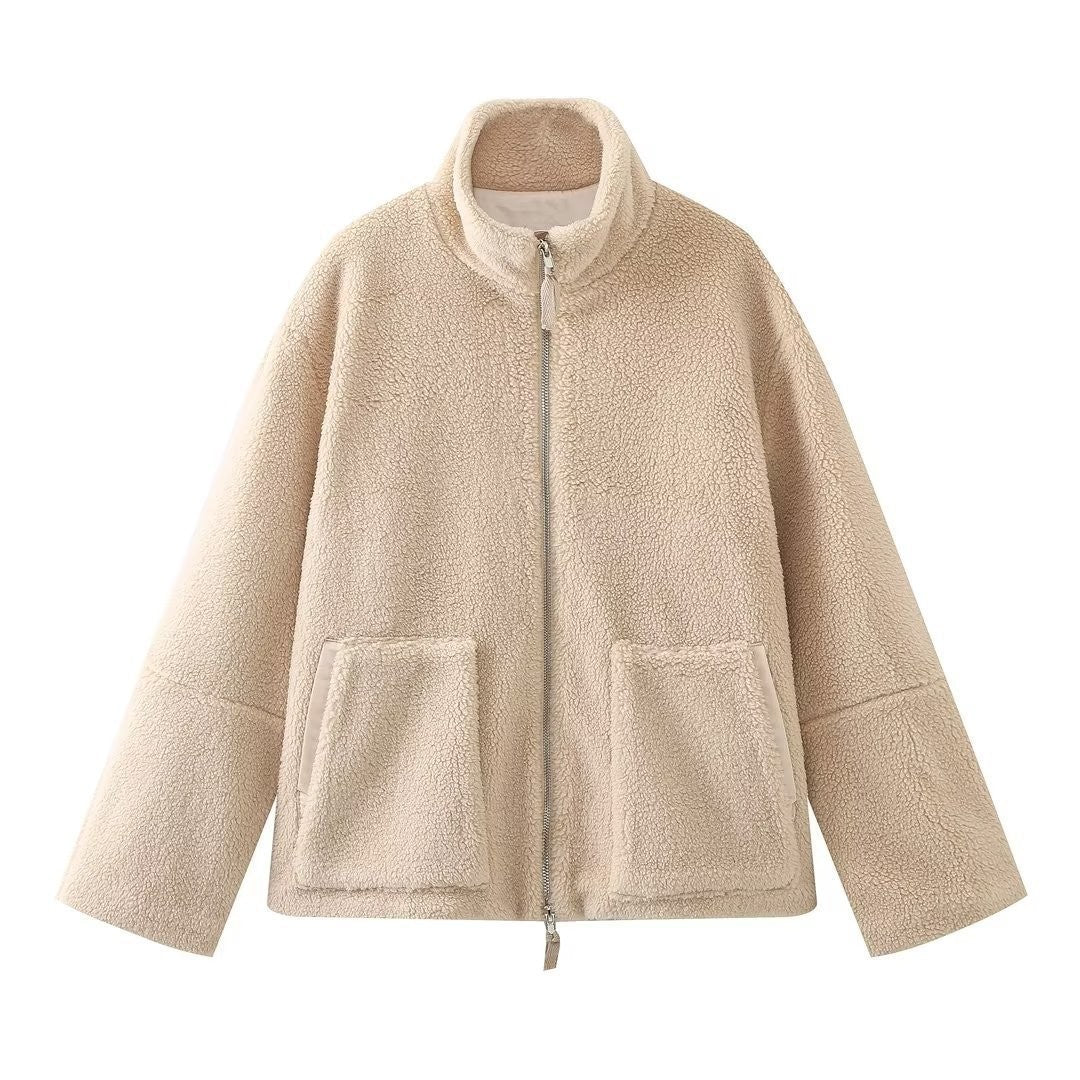 Womens Cozy Fleece Jacket With High Collar And Large Pockets Streetwave Warm Winter Essential