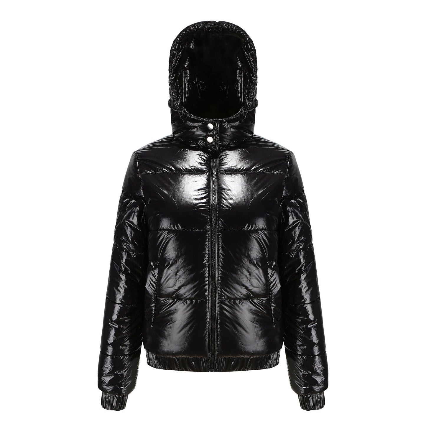 Street Wave Women's High Gloss Quilted Puffer Jacket With Removable Hood Sleek Warm Versatile Outerwear