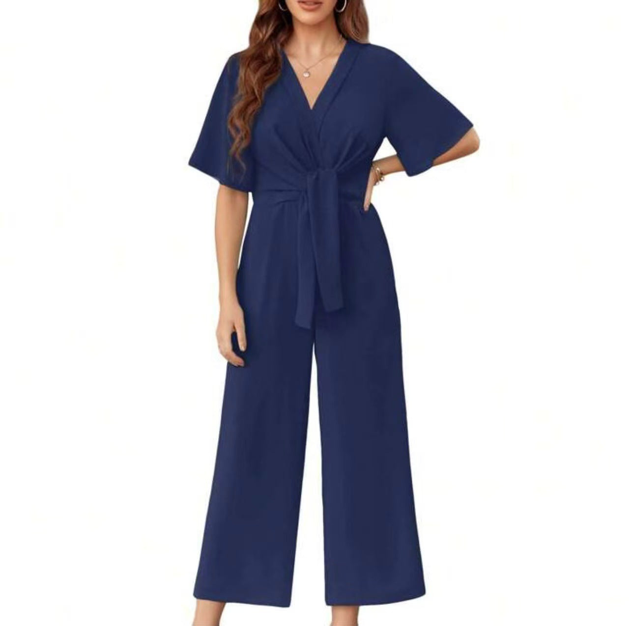 Street-Wave Wrap Jumpsuit For Women With Wide-Leg Silhouette And Waist Belt Elegant Versatile