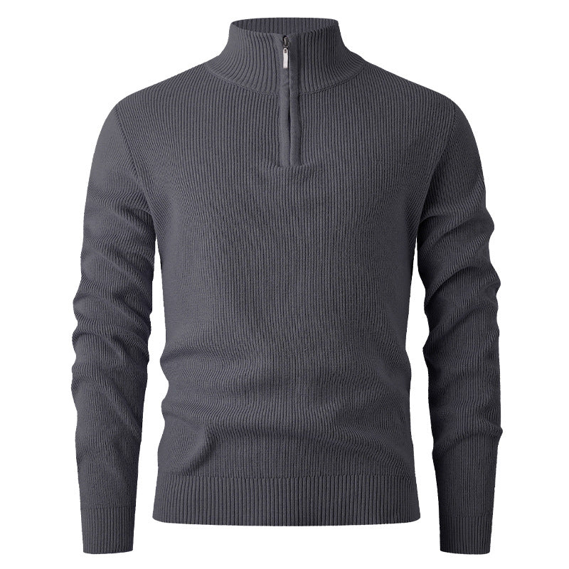 Street-Wave Mens Knit Pullover Zip Neck Stand Collar Premium Versatile Sweater For Everyday Casual Wear