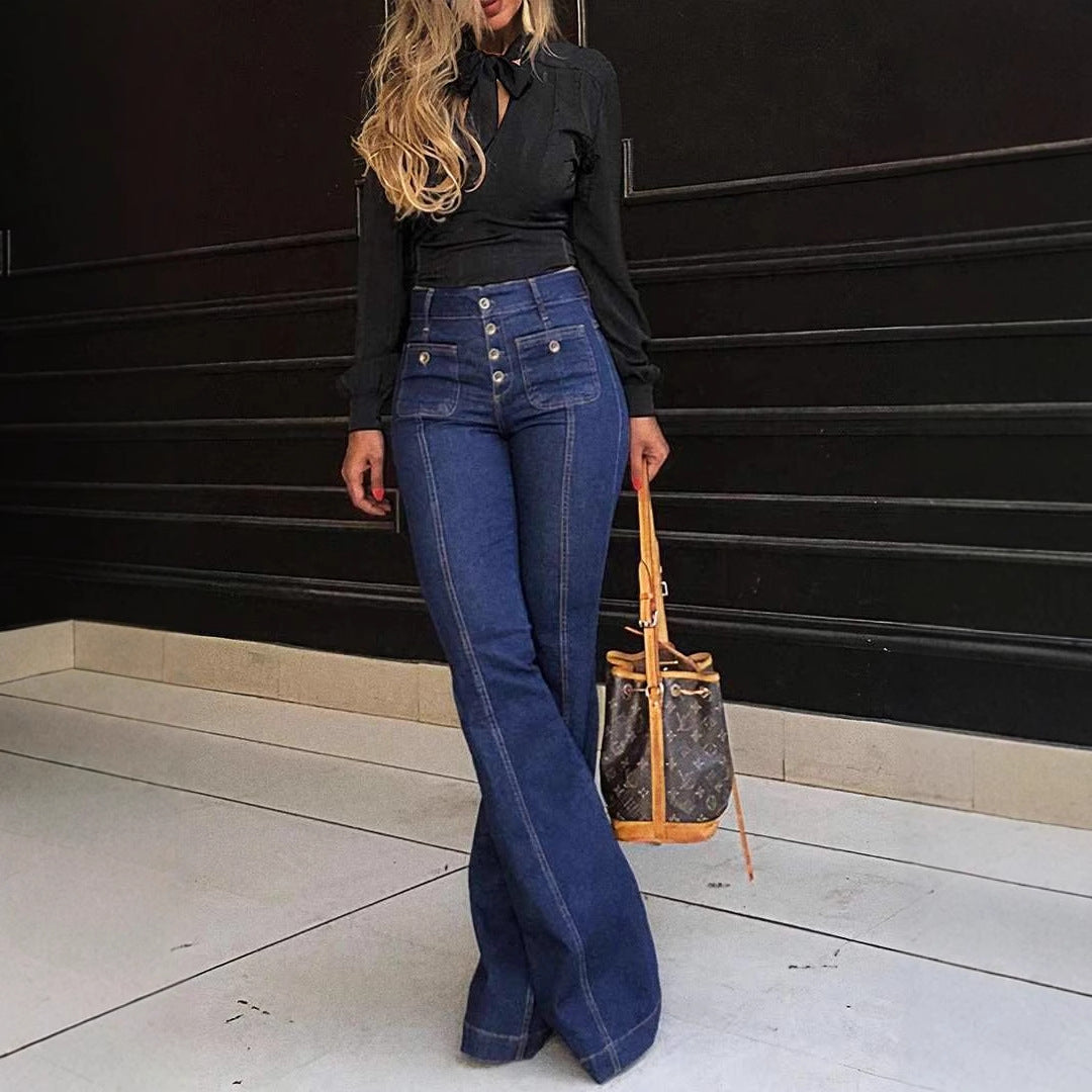 Street-Wave High-Waist Flare Jeans For Women With Figure-Flattering Comfort And Style