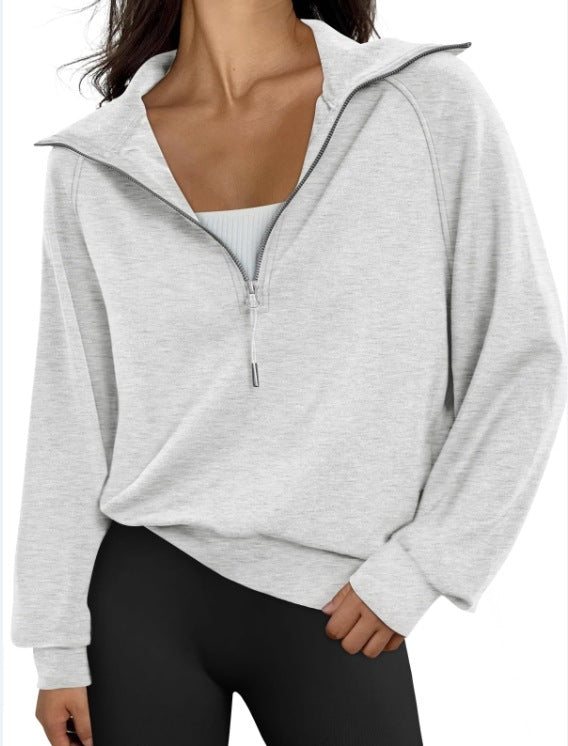 Street-wave Womens High Collar Zip Sweatshirt Cozy Versatile Casual Pullover For Everyday Wear