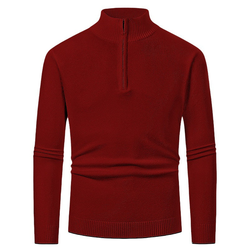 Street-wave Men's Half Zip Pullover With Stand Collar, Premium Knit, Everyday Style