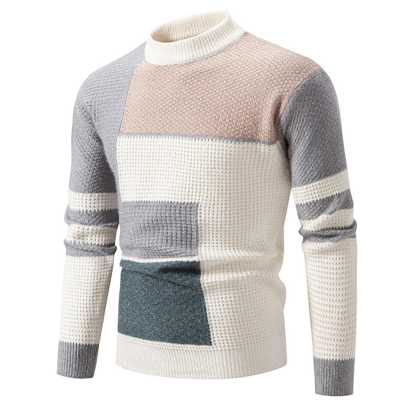 Mens Color Block Knit Sweater Streetwave Soft Structured Patchwork Pullover For Modern Men