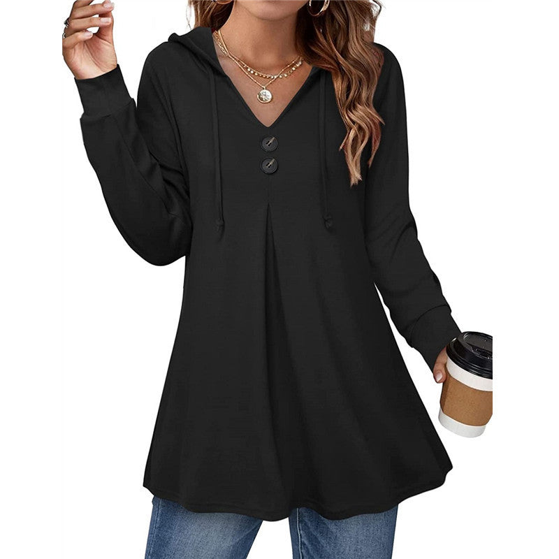 Street Wave Hooded Tunic With Button Detail And Asymmetric Hem For Women Everyday Chic Comfort