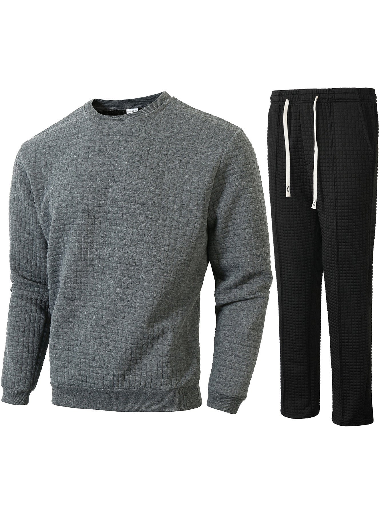 Street-wave Mens Quilted Sweatshirt And Jogger Set For Home And Sports All Day Comfort Premium Lounge Wear