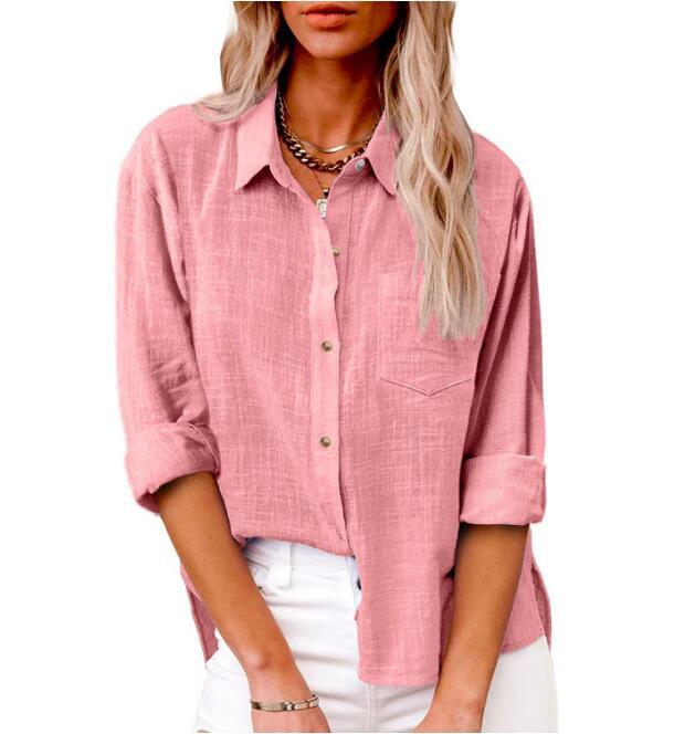Street-Wave Women Linen Blouse Breathable Casual Short Sleeve Shirt With Button Details
