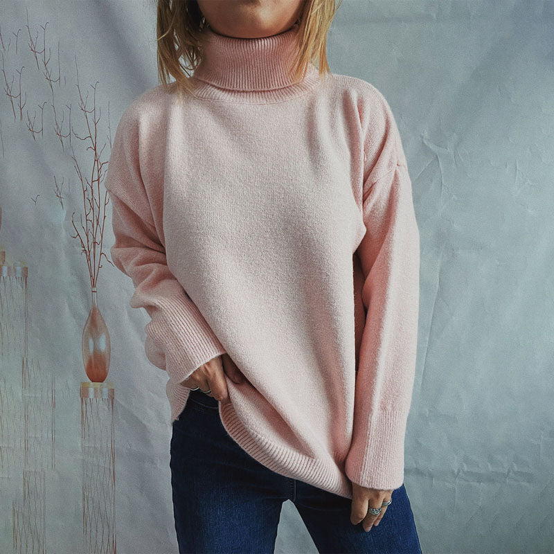 Street-wave Warm Knit Sweater For Women Solid Color Rollneck Cotton Acrylic Blend Cozy Everyday Comfort
