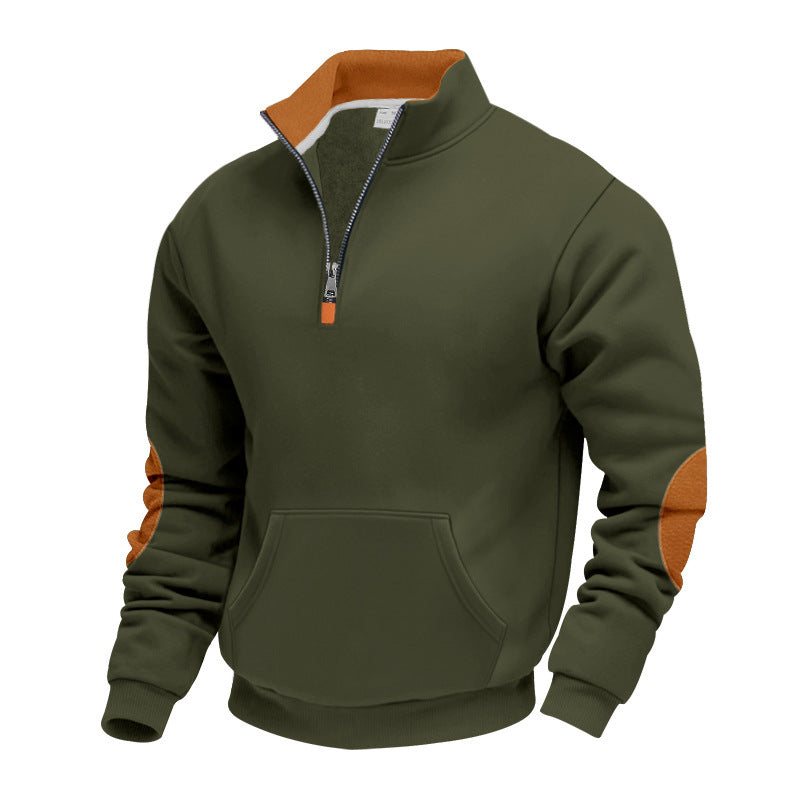 Street-Wave Men's Stand Collar Zip Pullover With Breathable Fabric And Premium Contrast Accents