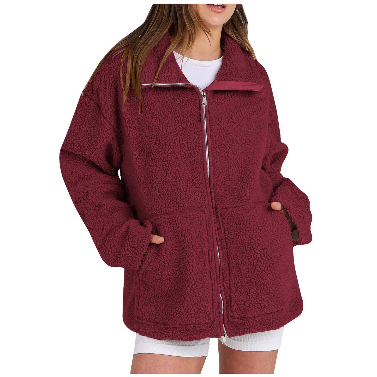 Women Cozy Fleece Hoodie Street-Wave Plush Sherpa Zip Up Warmth And Daily Comfort