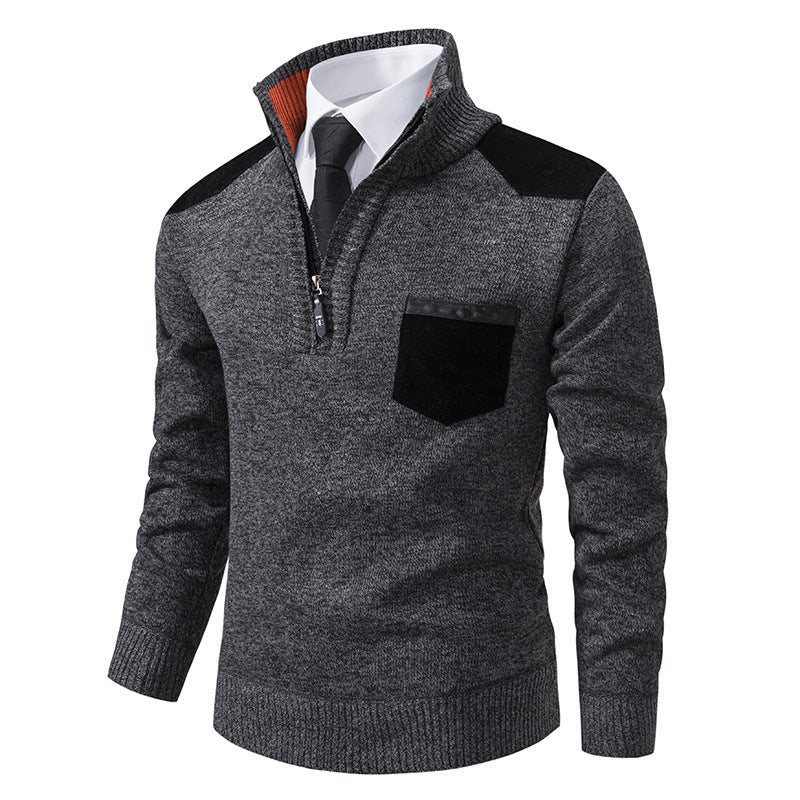 Street Wave Mens Elegant Knit Sweater With Collar And Pockets Premium Comfort For Modern Men