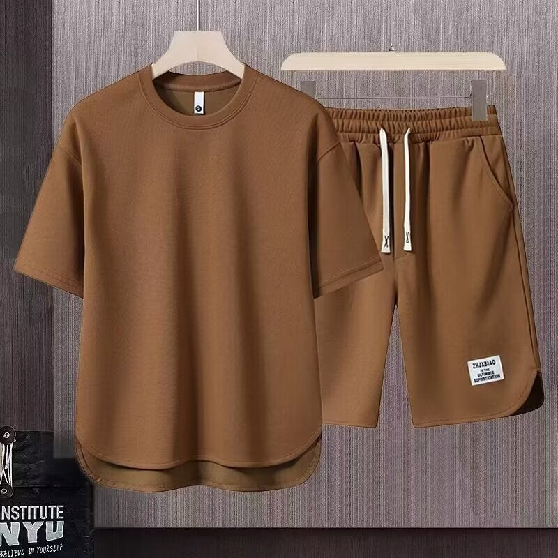 Men's Relaxed Fit Cotton Lounge Set With Short Sleeve Top And Knee Length Shorts For Summer