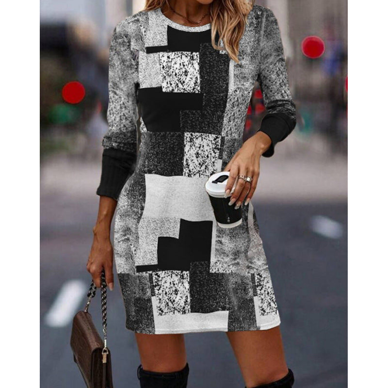 Streetwave Women's Knit Dress With Modern Geometric Pattern And Long Sleeves For Everyday Chic