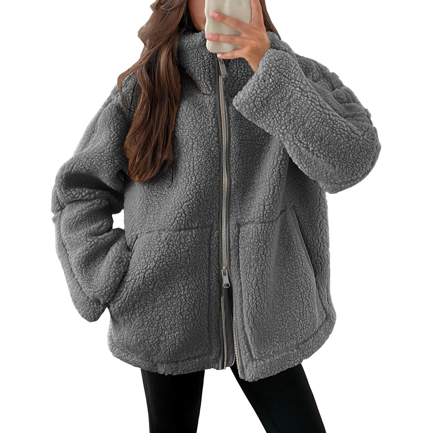 Women Cozy Fleece Hoodie Street-Wave Plush Sherpa Zip Up Warmth And Daily Comfort